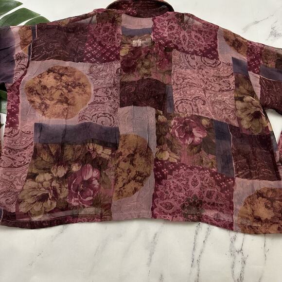 Everything Works Donna Jessica Blouse Top Size 1 S Purple Mixed Floral Patchwork - Picture 11 of 11